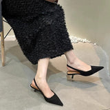 French Retro Temperament Famous Head Pointed Sandals Women Summer Velvet Fine Heel Fairy High Heels Behind Empty Single Shoes HZ0115