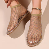 Round Head Beach Sandals Women Wearing Hollow Water Drill A Foot Pedal Breathable Mesh Sandals Women Low Help Cool Boots HZ0115