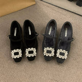 French Plus Plus Gray Mary Jane Hairy Shoes Women's Shoes 2025 Autumn And Winter Temperament High Heel Square Drill Single Shoes HZ0115