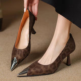 Fall 2025 New French Retro Leopard Tip High Fine Heel Singles Female Fashion Temperament Metal Head HZ0115