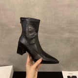 High Heel Thick-Heeled French Small Ankle Boots Women's Shoes 2025 Autumn And Winter Brown Plus Velvet Martin Boots Thin Short Boots HZ0115