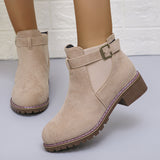 Large-Size Women's Boots 2025 Autumn And Winter New Martin Boots Low-Heeled Square Belt Buckle Short Cylinder Tight Velvet Surface HZ0115