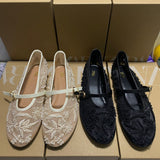 ZA Home 2025 New Women's Shoes Spanish Embroidery Fashion Low-Help Embroidery Mesh Single Shoes Women HZ0115