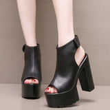 Ultra-High Heel 14 Cm Roman Sandals Women's Banquet Wearing Fish-Mouthed Shoes Thick-Soled Waterproof Trolley Model Model Show Shoes HZ0115
