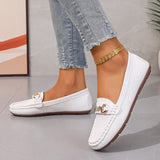 Flat-Bottomed Casual Single-Shoe Lef Shoes Light-Mouthed Bean Shoes Women's 2025 New Fashion Metal Chain Large-Size Mother Shoes HZ0115
