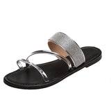 2025 New Large-Size Leisure Slippers Women's Round Head Drill Flat Bottom Cool Slippers Slippers HZ0115