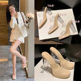 High-Heeled Women 2025 Summer New Waterproof Table With No Tired Feet Thick Heel Crystal Slippers Women's Sandals Women's Shoes HZ0115