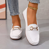 Large-Size Bean Shoes Women's New Round Head Shallow Mouth Water Drill Chain Flat-Soled Casual Shoes In The Fall Of 2025 HZ0115