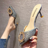 Slippers Women Wear Half-Slippers Women 2025 New French Fine And Bag Head Cool Drag Black High HZ0115