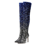 2025 New Gradient Squint Side Zipper Tip Fine Heel High Knee Boots Woman HZ0115
