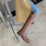 Naipai Soft Leather High-Sleet Boots 2025 Autumn And Winter New Belt Buckle British Knight Boots Thick And Long Barrel Thin Boots HZ0115