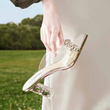 Coarse Heel Wearing Cold Slippers Women 2025 Summer Fashion Transparent Water Drill Temperament With High Heels Do Not Tired Feet HZ0115
