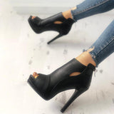 Spring And Summer Sexy New Fish Mouth Hollow Zipper Ultra-Fine And Cool Boots Lady Size HZ0115