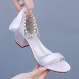 5 Cm Thick Heel Sandals Shallow Mouth With Sandals Champagne Satin Cloth Bride White Sandals Women Wedding Sandals HZ0115