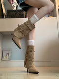 French High-Sense Tip Fine High-Heeled Trouser-Pipe Rivet Design Belt Buckle Women Fashion Boots HZ0115