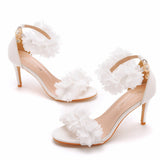 8 Cm Light Mouth With High-Heeled Sandals White Flowers Light Sandals Fine Heel Fish Mouth Wedding Wedding Wedding Shoes HZ0115