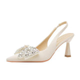 Water Drill Bow Bow Head Sandals Women's 2025 New Fine-Heeled High Heels Elegant French Pointed Shoes HZ0115