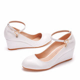 Dwarf Heel Sexy Pedicles Thin High Heels Women's Shoes Slope Heel High Heel Leisure Shallow Buckle Round Head Single Shoes HZ0115