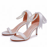 7 Cm White Beads With Sandals Fine Heel Fish Mouth Open Toe High-Heeled Sandals Women Shallow Word With Female Shoes HZ0115