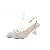 2025 Summer Fashion Outside Wearing A Pointed Water Drill Side Buckle High Heels Fairy Style Transparent Word With Fine Slippers HZ0115