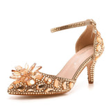 7 Cm Large-Size Sandals Fine Heel Head Crystal Glass High Heel Sandals Champagne Gold Banquet Dinner Women's Shoes HZ0115