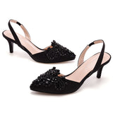 6 Cm Light-Mouthed Pointed Sandals Discolored Cloth Thin Heel Large Banquet Sandals Women 42 Yards 43 Yards High Heel Sandals HZ0115