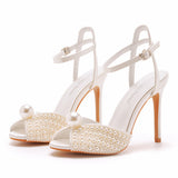 Fish Mouth High Heel Sandals 10 Cm White Pearl High Heel Women Sandals Banquet Wedding Dress Wedding Dress Bridal Shoes HZ0115