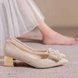 Single-Shoe Women 2025 New Spring And Autumn Sharp Champagne Wedding Shoes Wedding Shoes Autumn Wedding Coarse Heel High-Heeled Shoes HZ0115