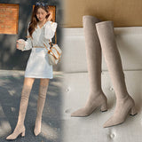 Long-Heeling Boots Women's Elastic Boots Tips High With Boots Children Over The Knee Velvet High Boots Kaqi Color HZ0115