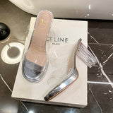 High-Heeled Women 2025 Summer New Transparent Crystal Waterproof Table Coarse Slippers With A Word To Wear Cold Drag Woman HZ0115