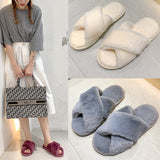Autumn And Winter New Big Rabbit Velvet Cross With Couple Floor Cotton Slippers Indoor Warm Anti-Slip Cotton Slippers HZ0115