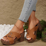 2025 New Summer High-Heeled Waterproof Women's Shoes Large-Size Coarse Heel Cross-Slippers HZ0115