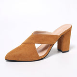 Baotou Back Empty Sandals Coarse Women's Shoes 8Cm Pointed Deep Mouth Side Velvet Half-Dragging Fashion Pointed High Heels Women HZ0115