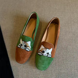 Embroidered Kitten One Foot Pedal Leof Shoes Women Retro New Chinese Style Outside Wearing A Single Shoe Flat Bean Bean Shoes HZ0115