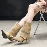 Sharp-Eyed Trouser Boots Woman But Knee 2025 Autumn And Winter New Belt Buckle Boots Fine And Fashion Thin Boots HZ0115