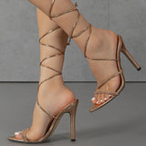Diamond Decoration Cross-Legged With Pointed Slender High-Heeled Sandals Party Rose Gold High Heels HZ0115