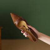 Vintage Brown Pointed Single Shoes Women's Soft Leather 2025 New Flat Heded Light-Mouthed Shoes With French Flat Shoes HZ0115