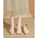 Naipa~French Pearl Coarse Heel High Heels Design A Sense Of Niche Temperament Dentstiness Head Dress Bridesmaid Shoes Light Color HZ0115