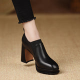 High-Heeled Women 2025 Spring And Autumn New Deep Mouth Round Head Single Shoes Coarse Heel Professional Work Shoes Soft Soles Comfortable Small Leather Shoes HZ0115
