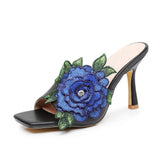 9 Cm Square Head High Heel Sandals Slippers Wine Glasses And Temperament Embroidered Flowers Women's Shoes White Fish Mouth Light Sandals HZ0115