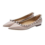 French Temperament Small Fragrant Evening Wind Tip Single Shoes Women Shallow Mouth 2025 New Spring And Autumn Flat Bottom Shoes Rivet Shoes HZ0115