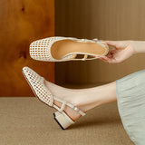 French Retro Weaving Hollowed-Up Sandals Women's Summer 2025 New Gentle After Triptying Coarse Heel Single Shoes HZ0115