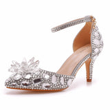 7 Cm Large-Size Sandals Fine Heel Head Crystal Glass High Heel Sandals Champagne Gold Banquet Dinner Women's Shoes HZ0115