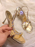 One-×Ö With Fine-Heeled Sandals Women 2025 Early Spring New Dew Water Drill Sexy Famous Woman Gold Studded High Heels HZ0115