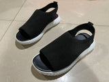2025 Summer New Thick-Soled Net Surface Knitted Fish Mouth Women's Sandals Large-Size One-Legged Pedal Women's Shoes HZ0115