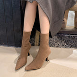 South Korea Pointed High And Short Boots Women Autumn And Winter 2025 New Zipper Velvet Fine And Bare Boots Elastic Thin Boots Socks Boots HZ0115