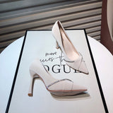 High-Heeled Women's Fine Heel 2025 New Spring Pointed Shallow Water Drill Professional Temperament Fairy Style Etiquette Single Shoe HZ0115