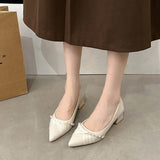 Pearl Light Mouth Apricot High Heels Women 2025 New Spring And Autumn Korean Version Of The Commuting Pointy Thick Heel Single Shoes HZ0115