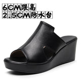 Cowskin Hollow Waterproof Table Thick Bottom One-Word Drag High Slope And Fitting Room Slippers Soft Bottom Loose Cake 4243 Women Cold Slippers HZ0115