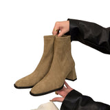 High-Heeled Korean Small Ankles Velvet Martin Boots Women's Shoes 2025 New Autumn And Winter Plus Velvet Square Head Thin Short Boots HZ0115